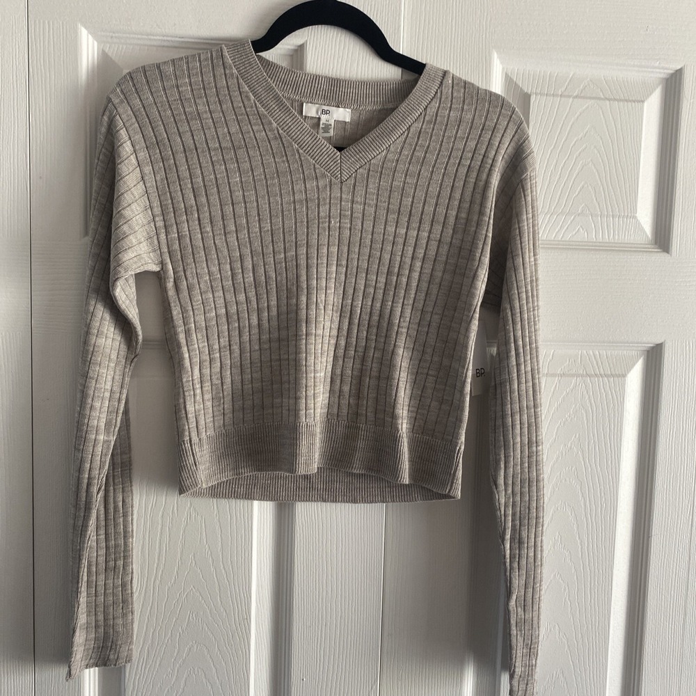 BP‎ Ribbed V-Neck Sweater Womens Size M Taupe Tan Long Sleeve Knit Top Nordstrom